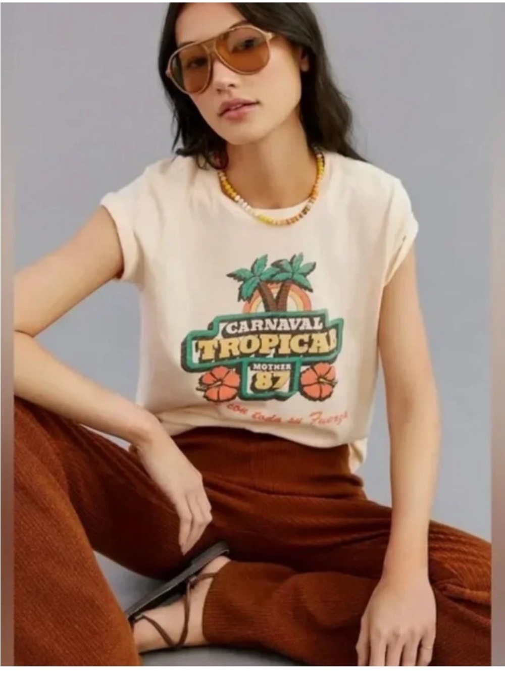 NWT Mother The Boxy Goodie Goodie Tee Graphic T Shirt Carnival Tropical Sz S